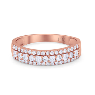 14K Rose Gold Art Deco Half Eternity Band Round Wedding Engagement Ring Simulated CZ Size-7